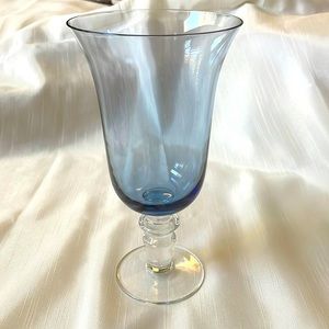 clear sapphire blue crystal glass clear footed goblet glass 8” tall
